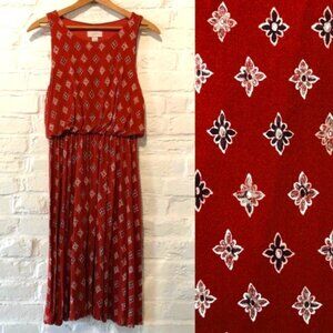 ANN Taylor LOFT| burnt orange patterned elastic waist dress